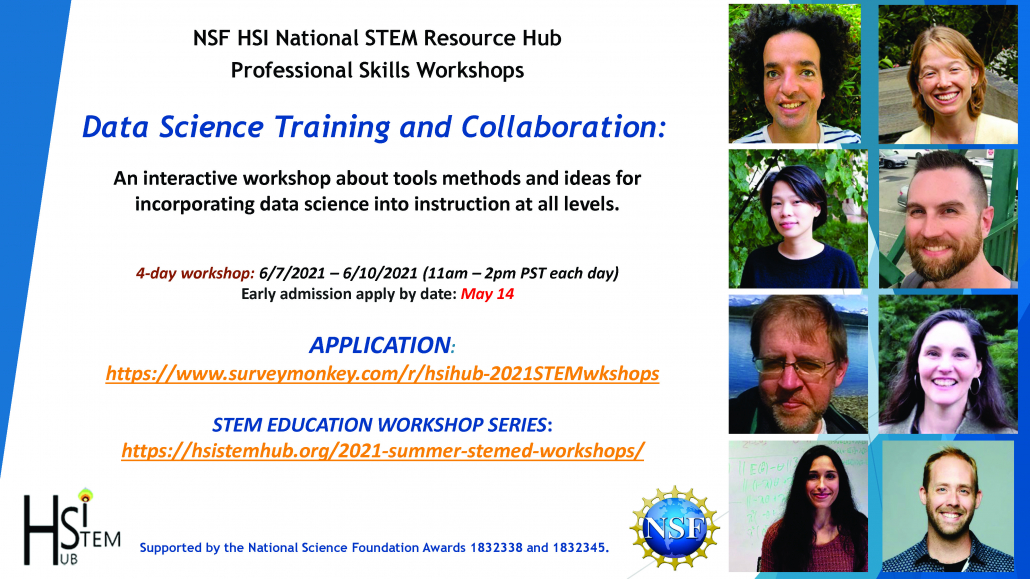 Data Science Training and Collaboration - 4 Day Workshop  6/7 - 6/10/2021 11 AM - 2PM PST. Early Admission May 14